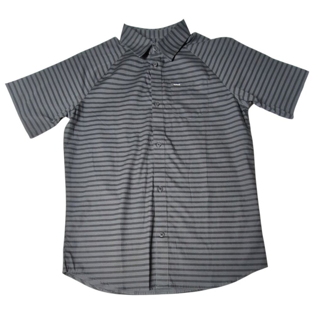 Hurley Boys‎ Striped Shirt NWT Short Sleeve Button-Up Size Large Anthracite Gray